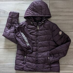 Madden Girl Eggplant Puffer Jacket With Stuff Sack